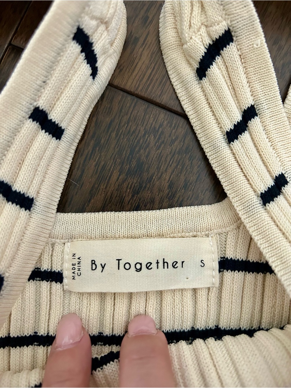 By Together Cream Black Striped Ribbed Knit Tank Top Size S NWOT - Picture 3 of 4